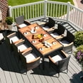 thumbnail image 2 of Costway Outdoor Patio 9 PCS Wicker Dining Set w/Acacia Wood Table & Stackable Cushioned Chairs Dining Set for 8 Person, 2 of 10
