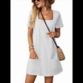thumbnail image 3 of Vestido Informal de Corta con Cuello Cuadrado y Bolsillos, Color Liso, para Mujer, con Estampado Floral, Color Ceniza, Talla L, 3 of 9