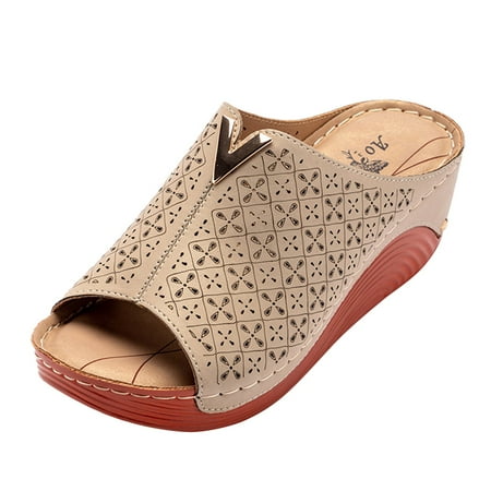 

Cathalem Fashion Hollow Wedges Sandals Shoes Women s Casual Ladies Floral Slip Women s Sandals A 39