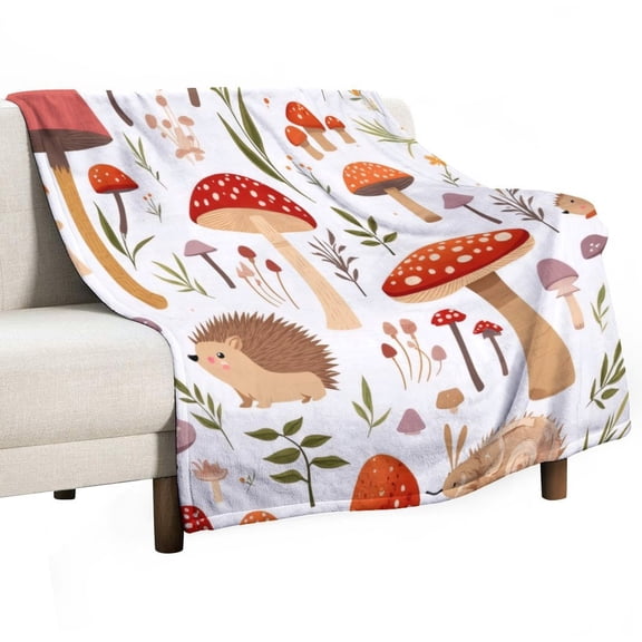 Cute Forest Mushroom Pattern Blanket Soft Cozy Flannel Blanket for man women