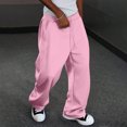 thumbnail image 2 of Dweltoz Mens Casual Sweatpants Baggy Wide Leg Pants Drawstring Elastic Waist Trousers Loose Fit Straight Pants with Pockets Open Bottom Trousers Classic Streetwear Pants,Pink L, 2 of 5