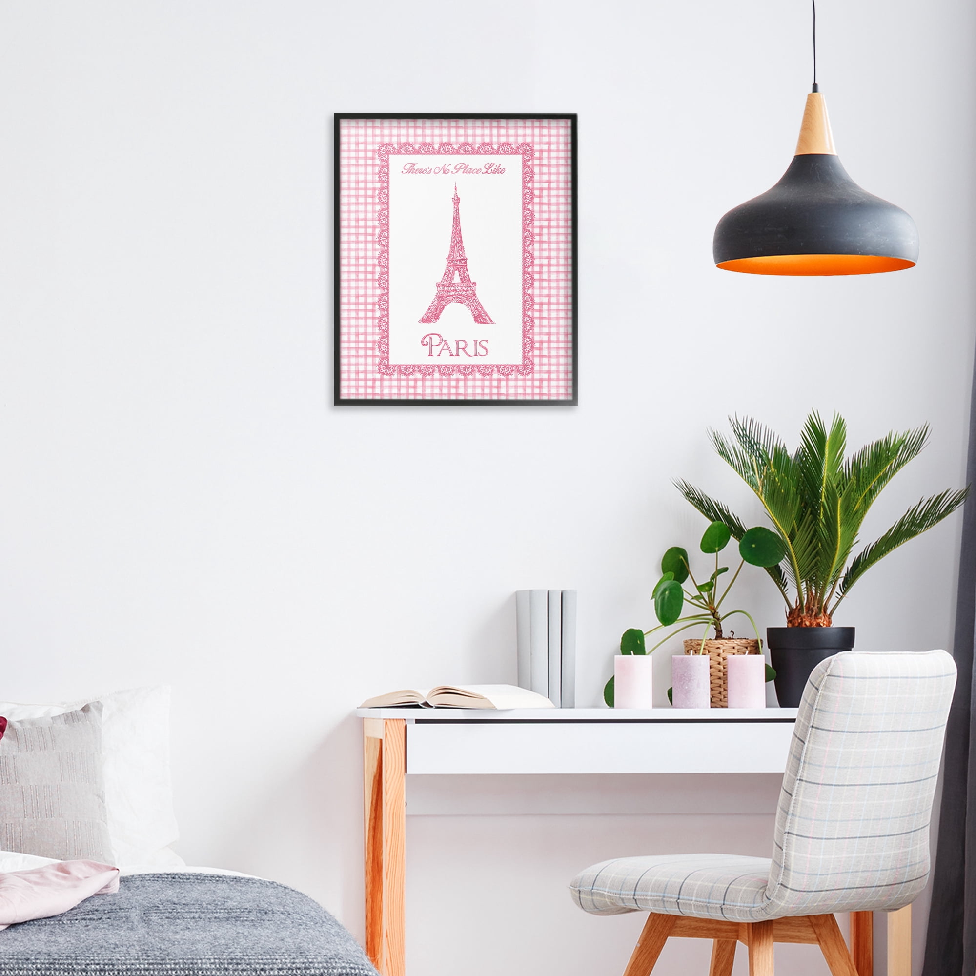 Stupell Industries No Place Like Paris Pink Lace Black Framed Giclee Art, design by Conrad Knutsen