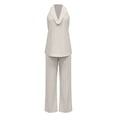 thumbnail image 5 of Linen Sets for Women 2 Piece Sleeveless V Neck Halter Top Matching Wide Leg Pants Summer Lounge Set Vacation Outfits Pocket 2026 Beach Vacation Outfits(White,XL), 5 of 5