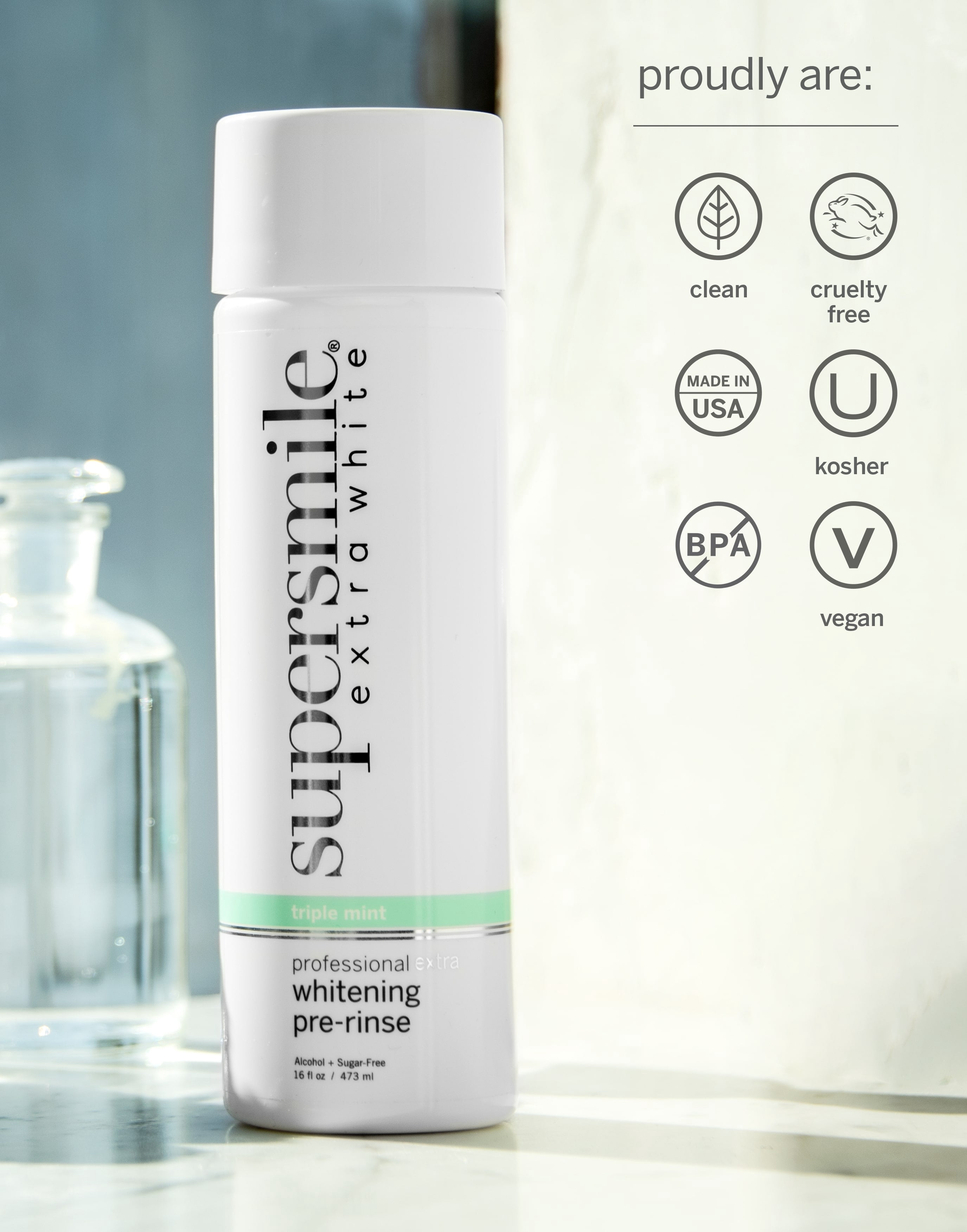 Supersmile Extra Whitening Pre-Rinse, Pre-Brush Mouthwash, Alcohol-Free, 16 oz