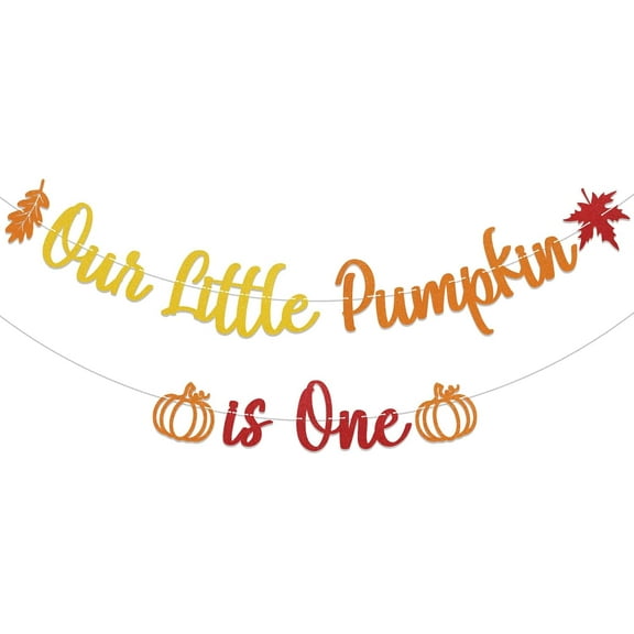 Our Little Pumpkin is One Banner - Pumpkin 1st Birthday Party Sign, Fall Autumn Season 1st Birthday Party Decorations