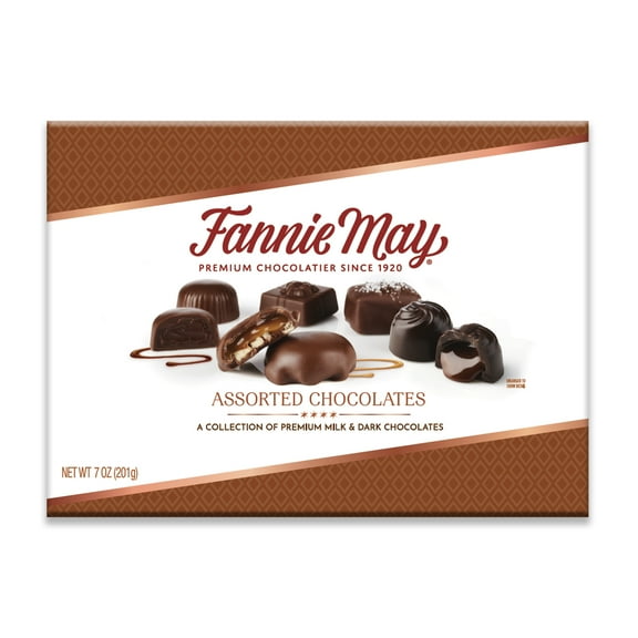 Fannie May Assorted Milk and Dark Chocolates, Crunchy and Chewy, 7.16oz Box