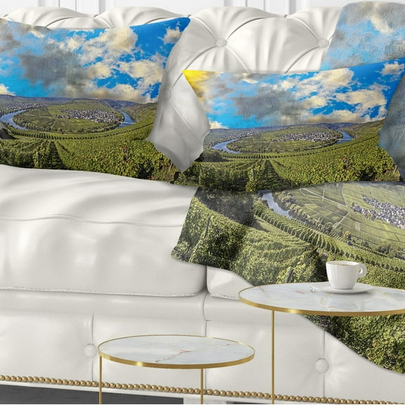 Designart Moselle River Loop in Trittenheim - Landscape Printed Throw Pillow - 12x20