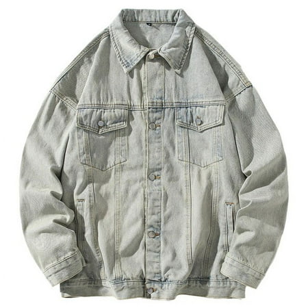 PuLe Jackets for Men Men s Denim Jacket Loose Casual Denim Jacket Men s Long Sleeved Hooded Jacket/jacket