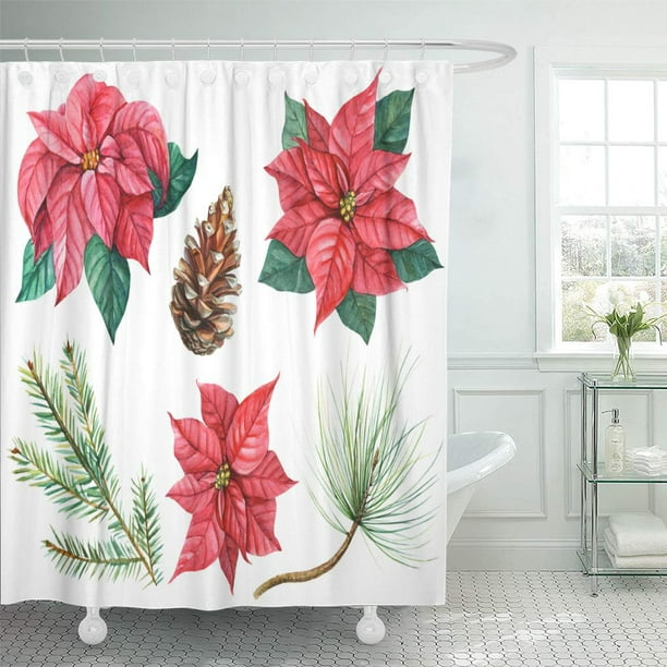 SUTTOM Green Botanical Christmas Poinsettia Cone Branch of Pine Shower ...