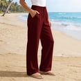 thumbnail image 5 of Miluxas Women's Solid Work Dress Pants Wide Leg High Elastic Waisted formal Business Trousers Long Straight Suit Pants with Pockets Wine, 5 of 8