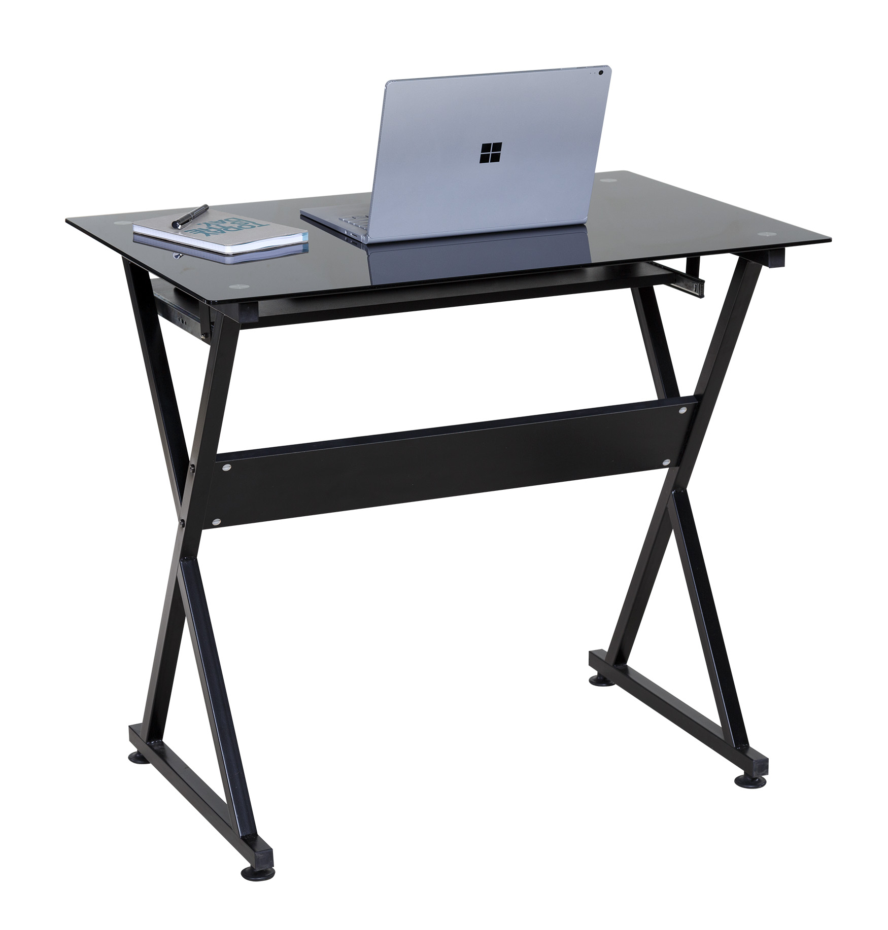 OneSpace 50-JN1205 Ultramodern Glass Computer Desk, with Pull-Out Keyboard Tray, Black - image 2 of 9