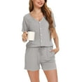 thumbnail image 6 of FAIWAD Pajamas for Women Short Sleeve V-Neck Top and Shorts Button Up Sleepwear with Pockets Girls Home Loungewear Sets, 6 of 7