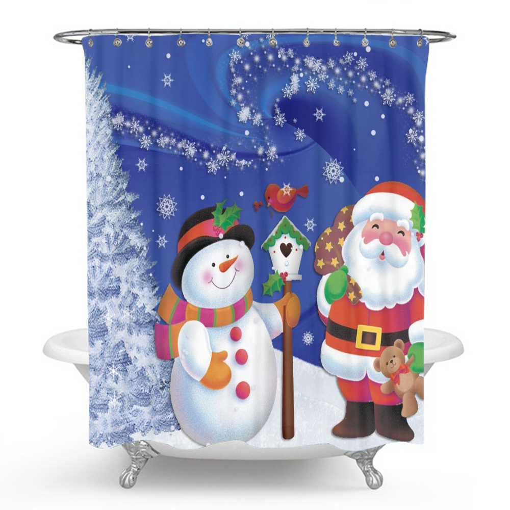 Jolly Holiday Santa Claus Fabric Christmas Shower Curtain Bright Red