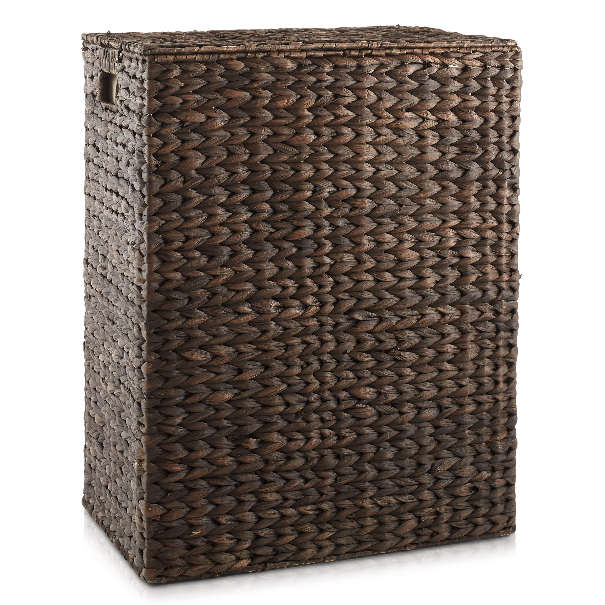 Casafield Large Laundry Hamper with Lid and Removable Liner Bag - Espresso Dark Brown, Woven Water Hyacinth Laundry Basket for Clothes