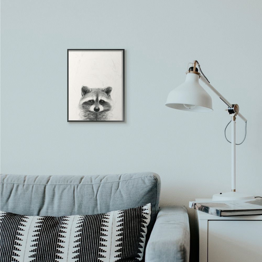Stupell Industries Raccoon Portrait Grey Drawing Design Framed Wall Art by Victoria Borges