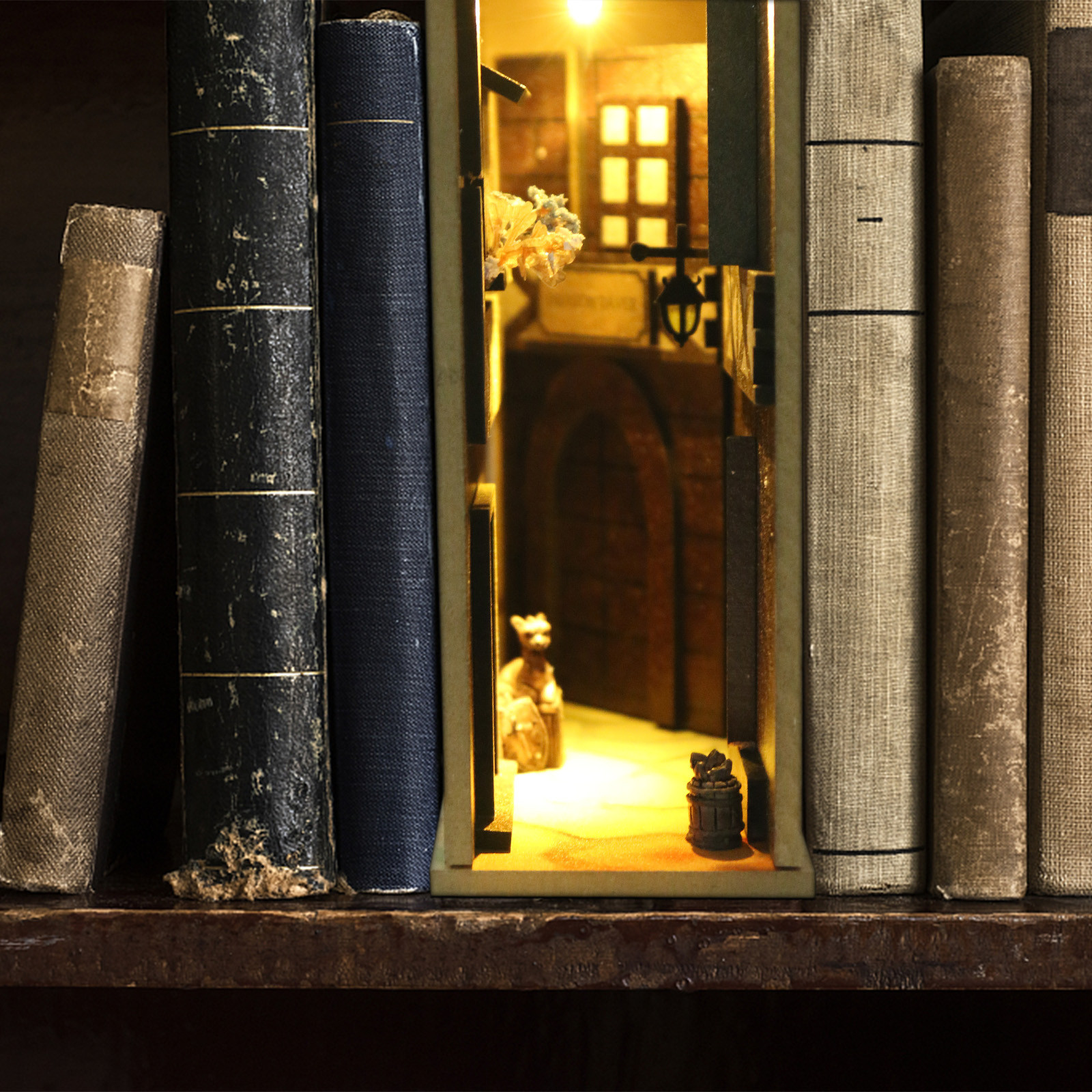 Thsue Mysterious Book Nook Shelf Insert Decor Alley 3D Wooden Bookend