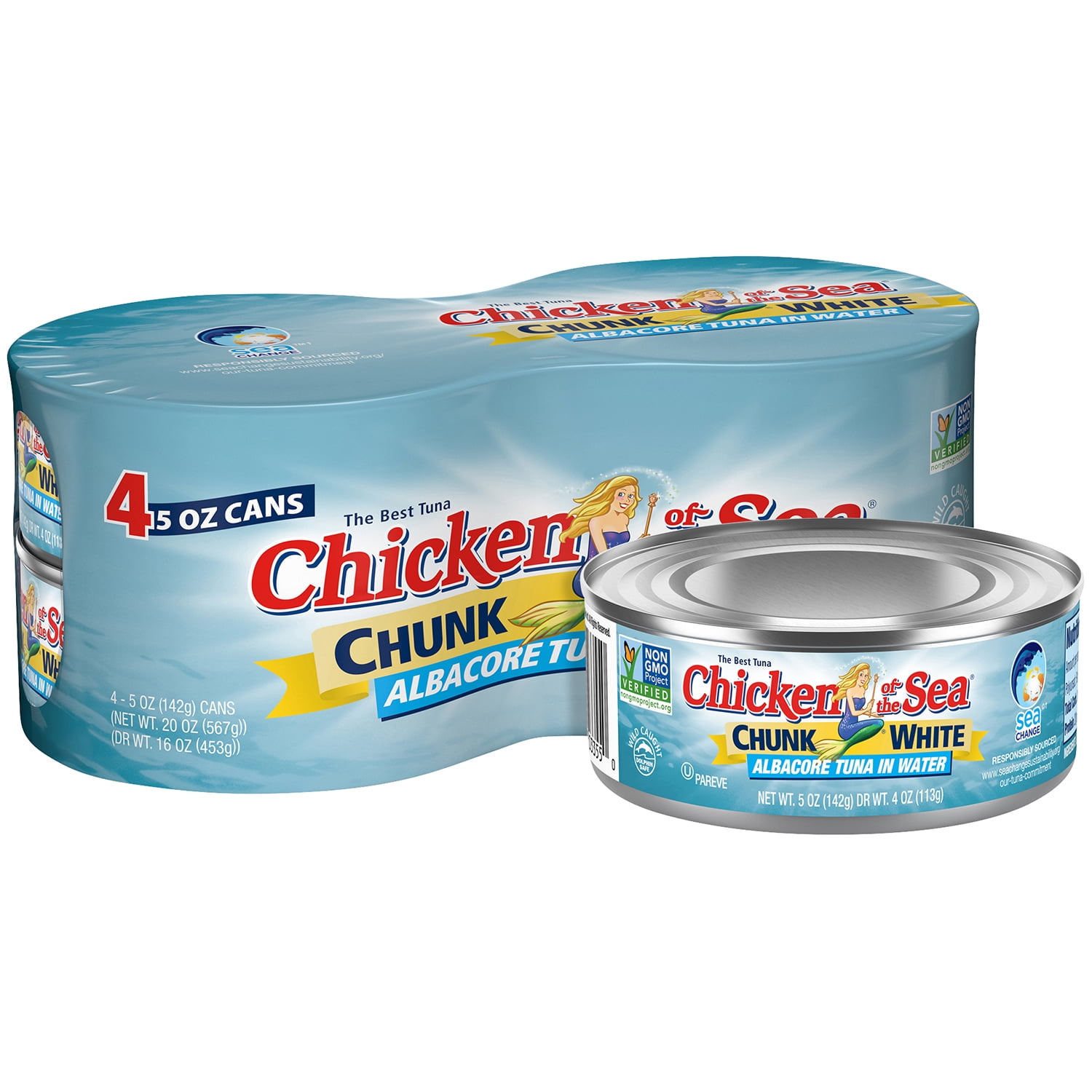 (4 cans) Chicken of the Sea Chunk White Albacore Tuna in Water, 5 oz can