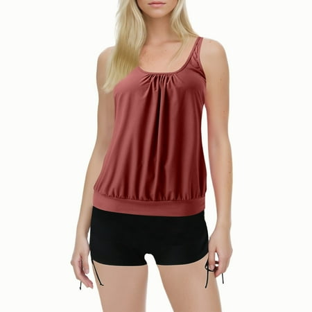 YFELWZ Tankinis Swimwear for Women 2 Piece Tops with Boyshorts Loose Fit