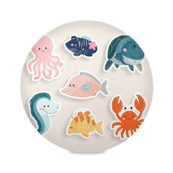 Round Placemat Heat Resistant & Wrinkle-Free Dining Table Decor Placemat For Home & Weddings Sea Creatures Sticker