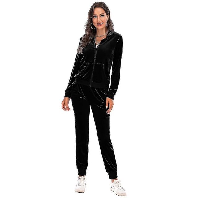 Conjunto deportivo de mujer, sudadera con capucha y pantalón de chándal con cremallera, de terciopelo supersuave y elástico. Chaqueta y pantalón de chándal.