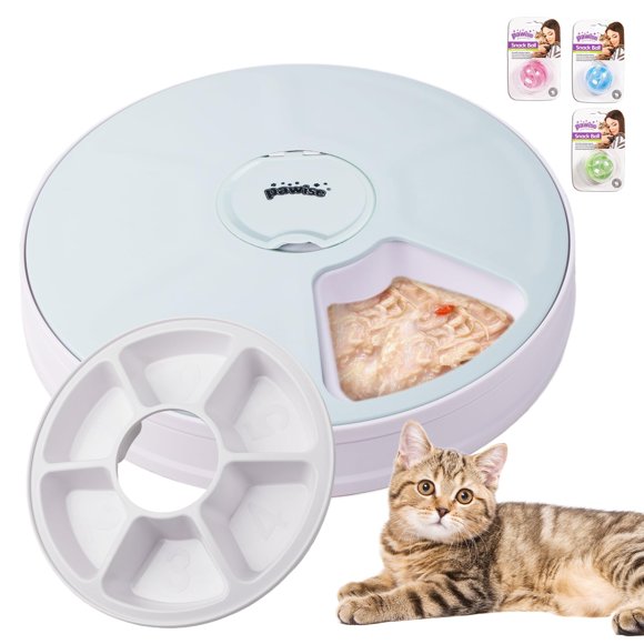 Comedero automático para gatos Pawise, 6 comidas, alerta de chirrido de pájaros