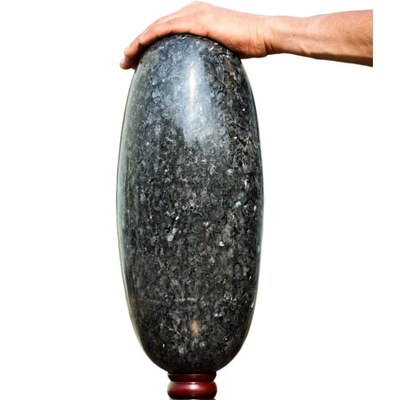 Polished Crystal Lingam Silver Larvikite Large 370mm / 33.4lbs, Shivling for Healing Stone & Spiritual Home Decor, Sacred Crystal Gift Chakra Balancing, Serene Energy Enhancer for Yoga & Reiki