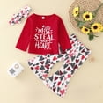 thumbnail image 2 of Coerni Toddler Baby Girls Clothes 6 12 18 24 Months Girls Valentine's Day Print Long Sleeve Tops Bell Bottom Headbands Outfits, 2 of 8