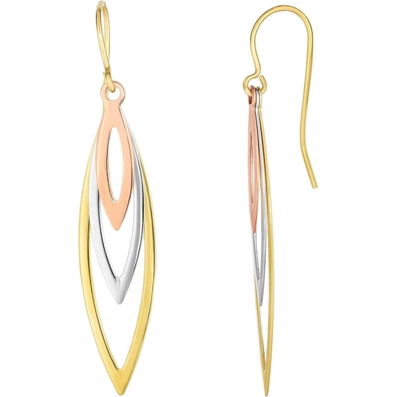 Floreo 10k Yellow Gold 30mm Layered Leaves Tri-Color Drop Earrings