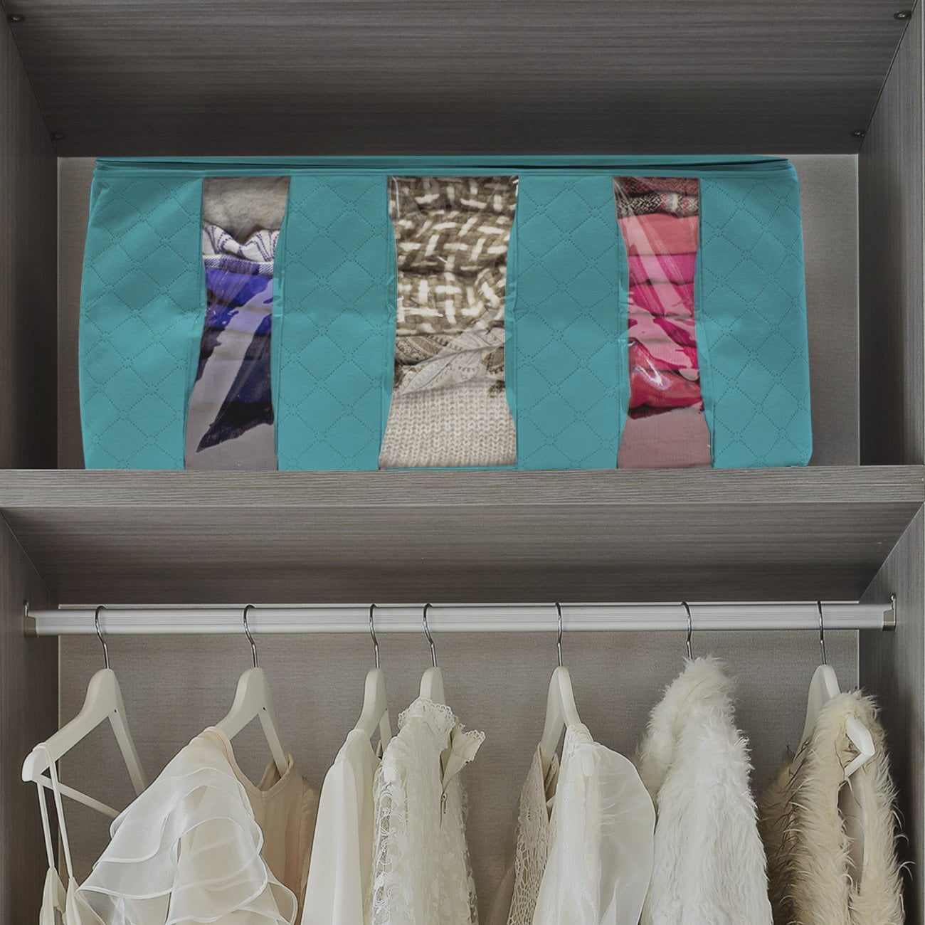 Sorbus 3-Section Foldable Storage Bag Organizers – Clothes, Blankets, Closet & Bedroom Storage, Aqua