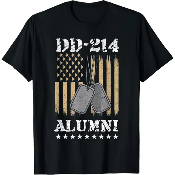 Men's Distressed Military DD-214 Alumni American Flag T-Shirt