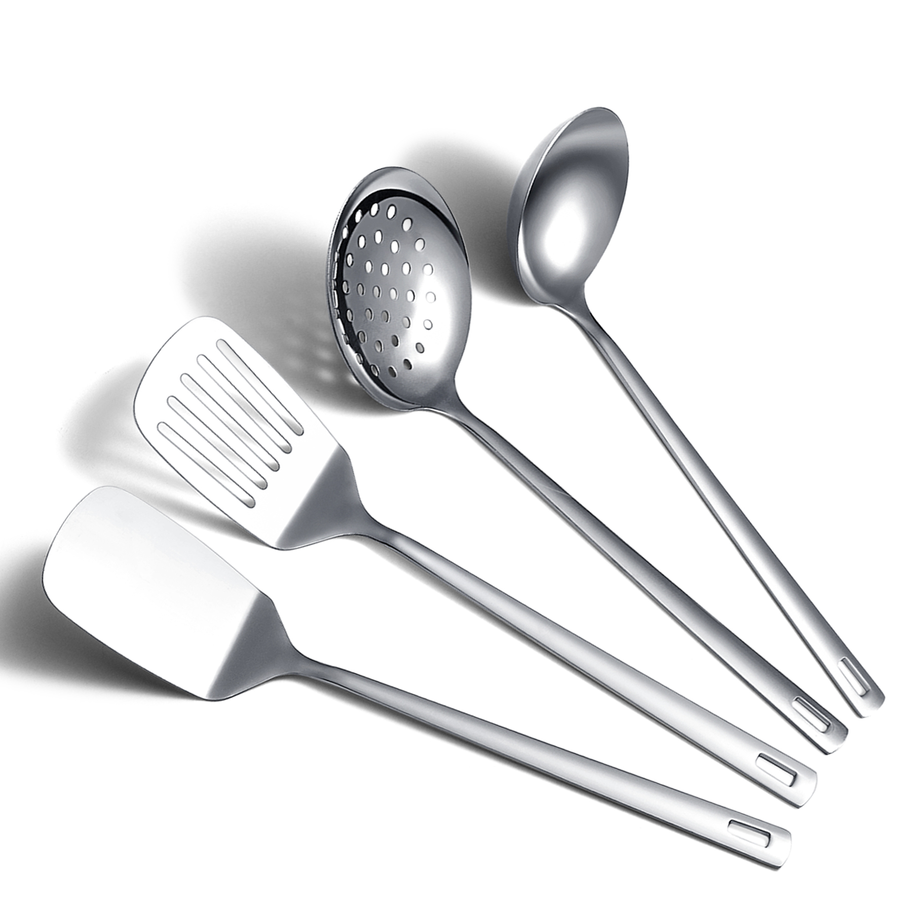 Jeaker Stainless Steel Kitchen Utensils Set 4 Pieces, Cooking Utensil Set Include Meatal Spatula Set, Skimmer, Ladle, Wok Utensil for New House and Apartment