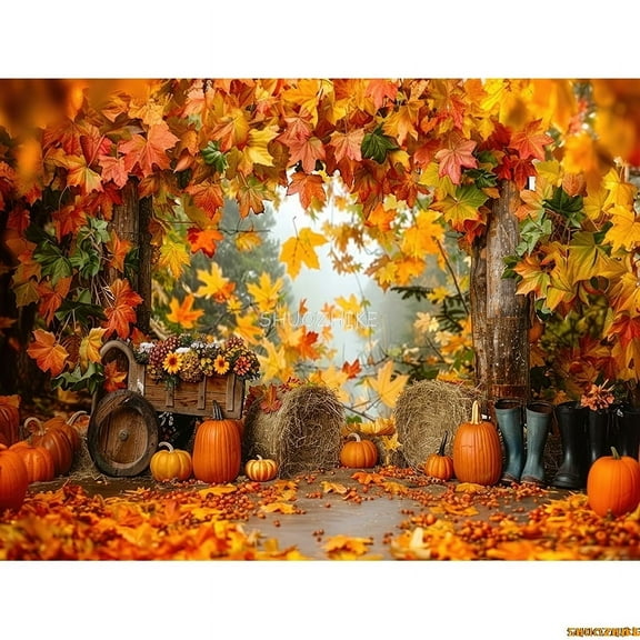 Hallowe Day Photography Backdrops Props Wagon Tablecloth Fall Sce With Pumpkin Patch Door Photo Studio Background HW-01