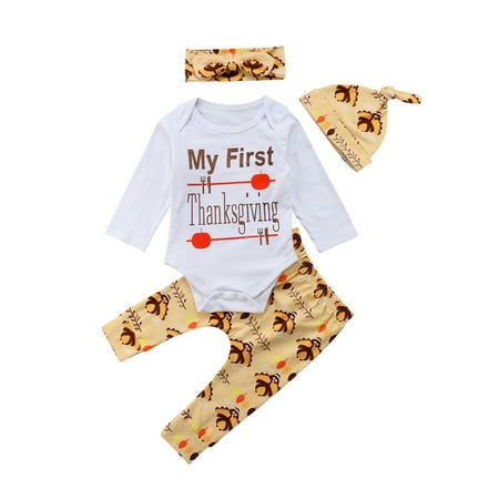 

4pcs Infant Baby Girls Princess Arrived Letter Romper Bodysuit Floral Pants Bowknot Headband Outfits Set Clothes