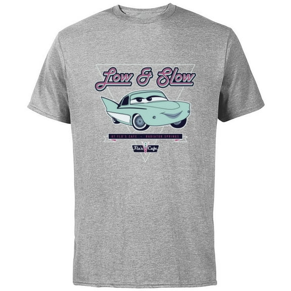 Disney and Pixar’s Cars Flo Low & Slow at Flo’s V8 Café - Short Sleeve Cotton T-Shirt for Adults - Customized-Athletic Heather