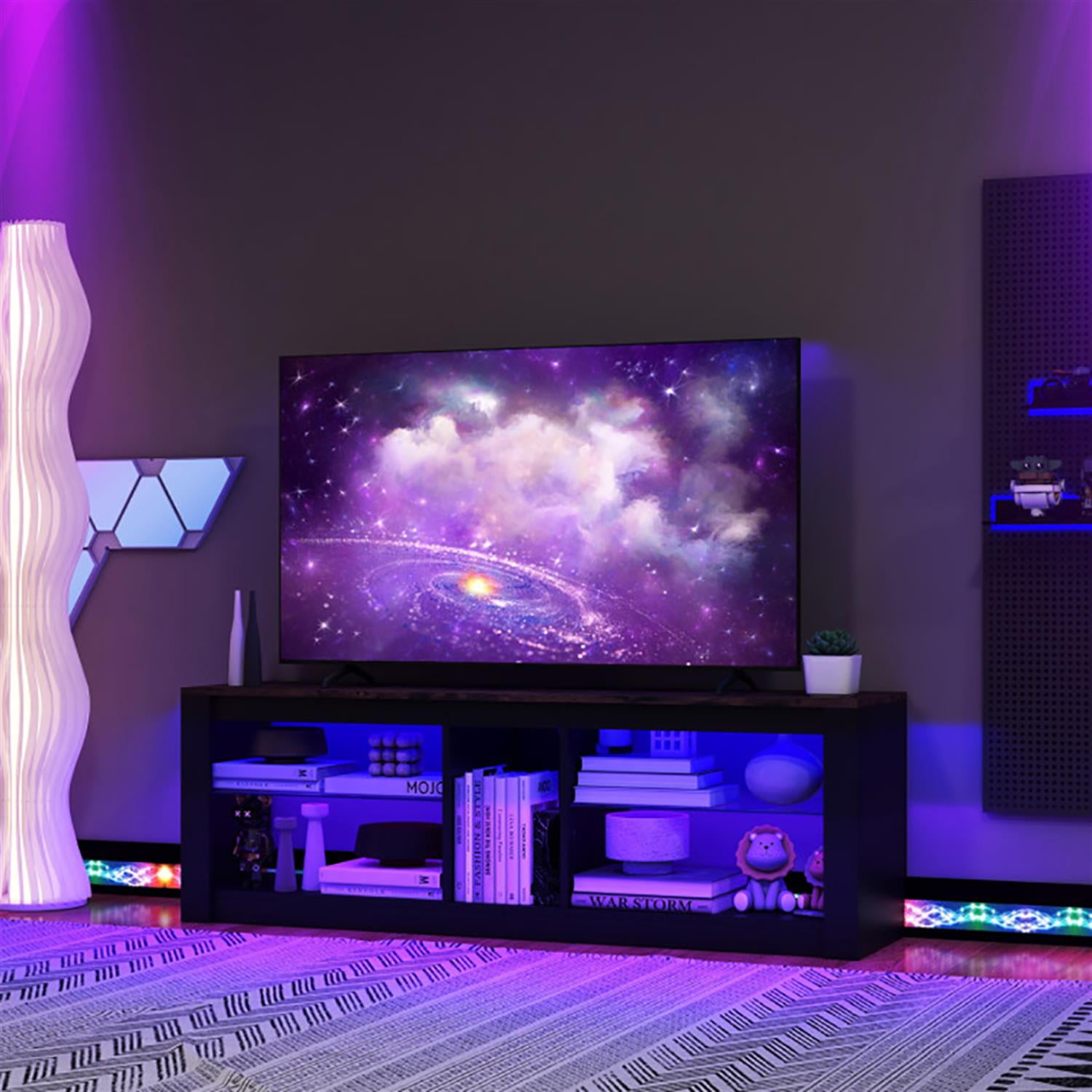 Demi Bonn TV Stand for 65" TVs, Entertainment Center with LED Light and Adjustable Shelves, Modern Media TV Console Table for Living Room Bedroom, Brown