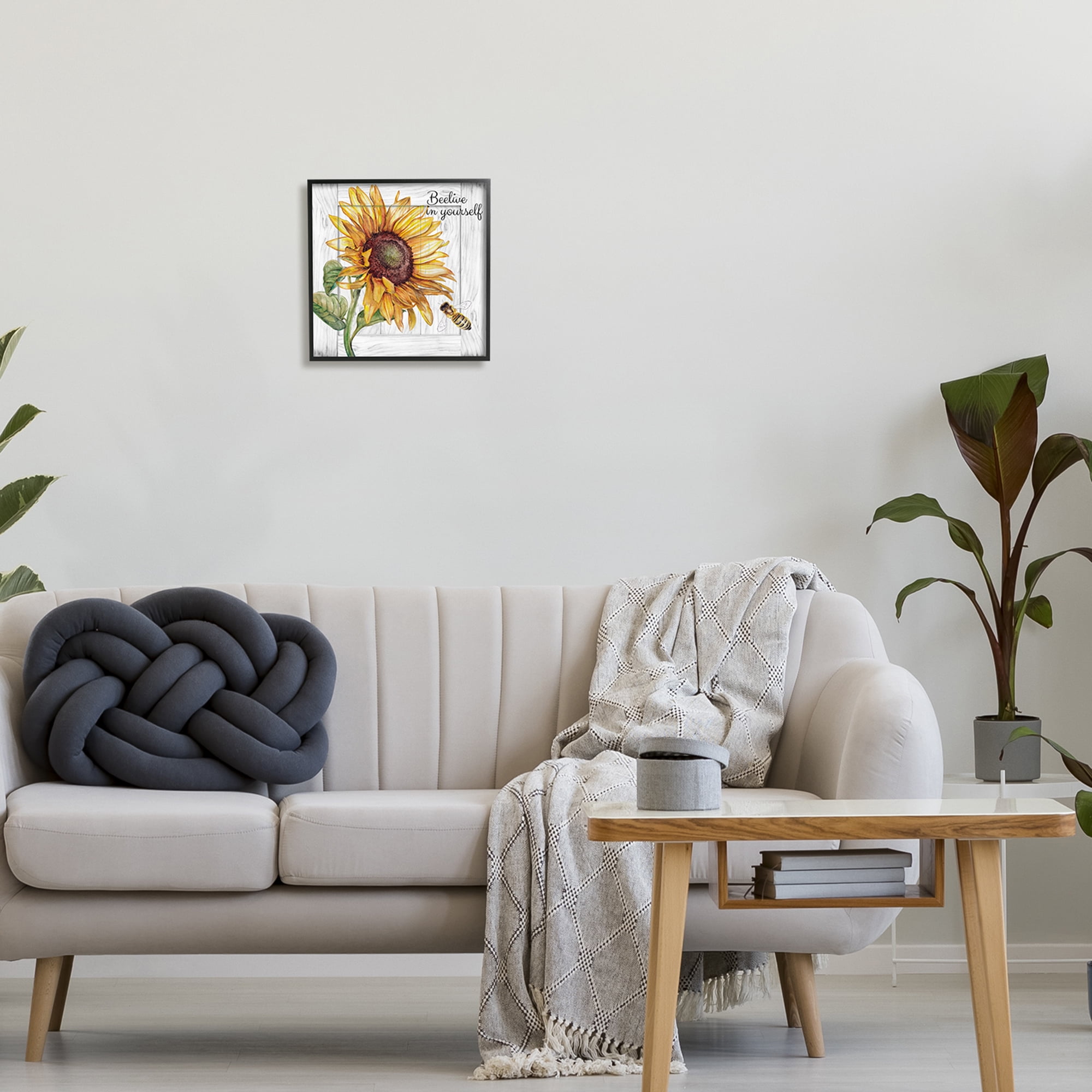 Stupell Industries Beelieve in Yourself Pun Botanical & Floral Painting Black Framed Art Print Wall Art, 12 x 12