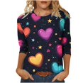 thumbnail image 5 of TaTaai Women's Valentine Heart Print 3/4 Sleeve Round Neck Loose T-Shirt, Valentine's Day Gift, Casual Daily Home Work Top Gift, 5 of 5