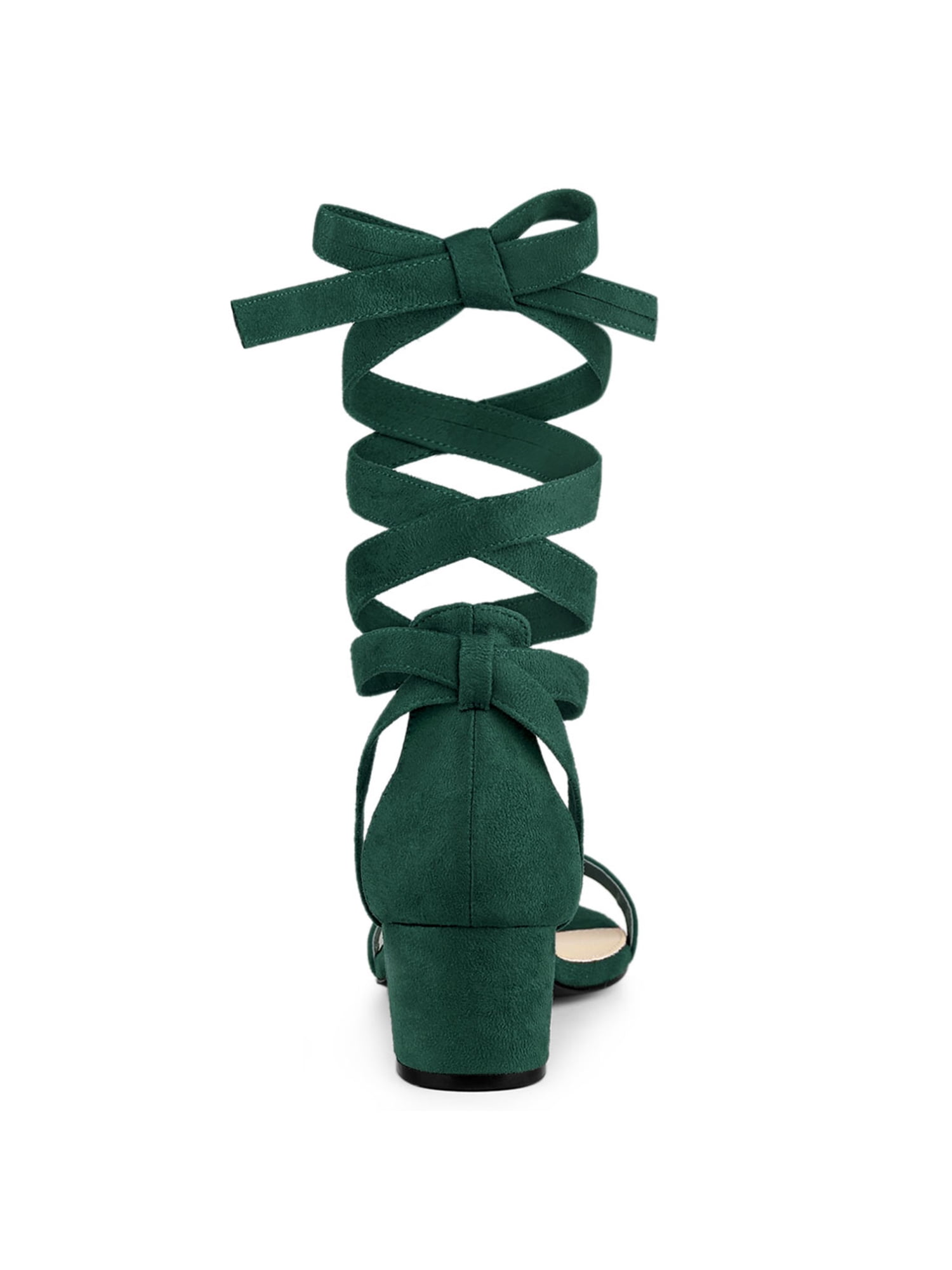 DARING DIVA Women's Open Toe Block Heel Lace Up Heels Sandals Green 8