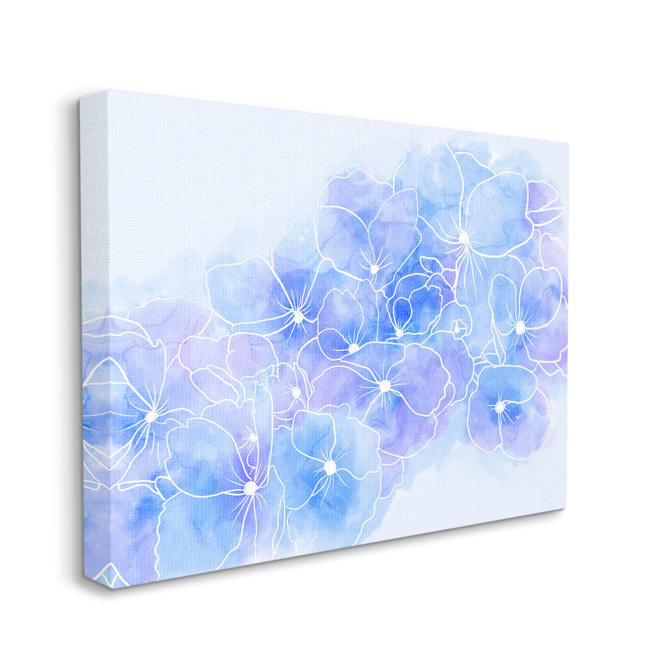 Pastel Blue Flower Outlines Botanical & Floral Graphic Art Gallery Wrapped Canvas Print Wall Art