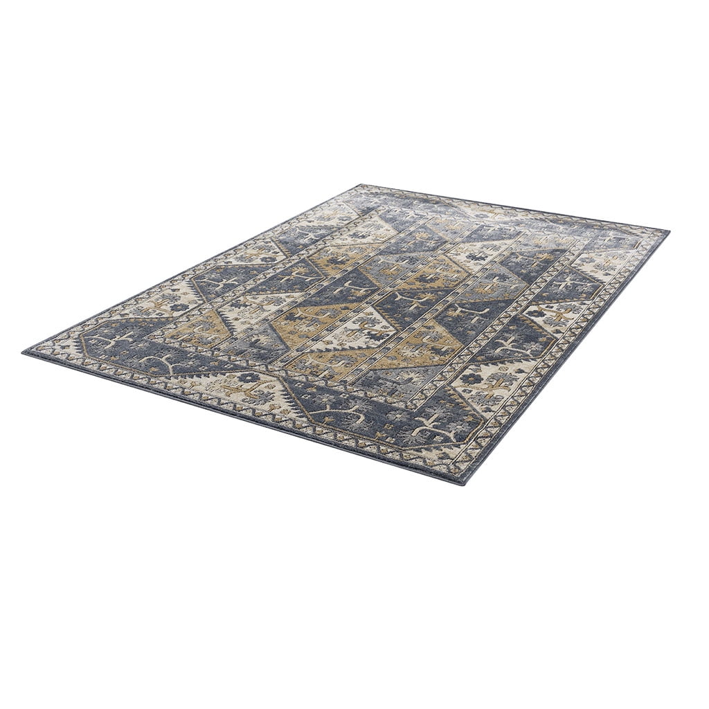 8x10ft Blue Cream Geometric Vienna Tile Rug Medium Pile 0.4” High-Traffic Fade Resistant Non-Slip Latex Backing Easy Clean Rug for Living Room