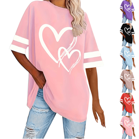 Womens Plus Size Tops Casual Round Neck Short Sleeve T Shirts for Women Oversized Summer Graphic Tees Tops,Sizes L-5XL