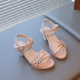 thumbnail image 3 of Girls Sandals Open Toe Rhinestone Low Block Heeled Party Wedding Flower Girls Shoes Princess Dress Ankle Strap Heels Pink 1 Big Kid, 3 of 6