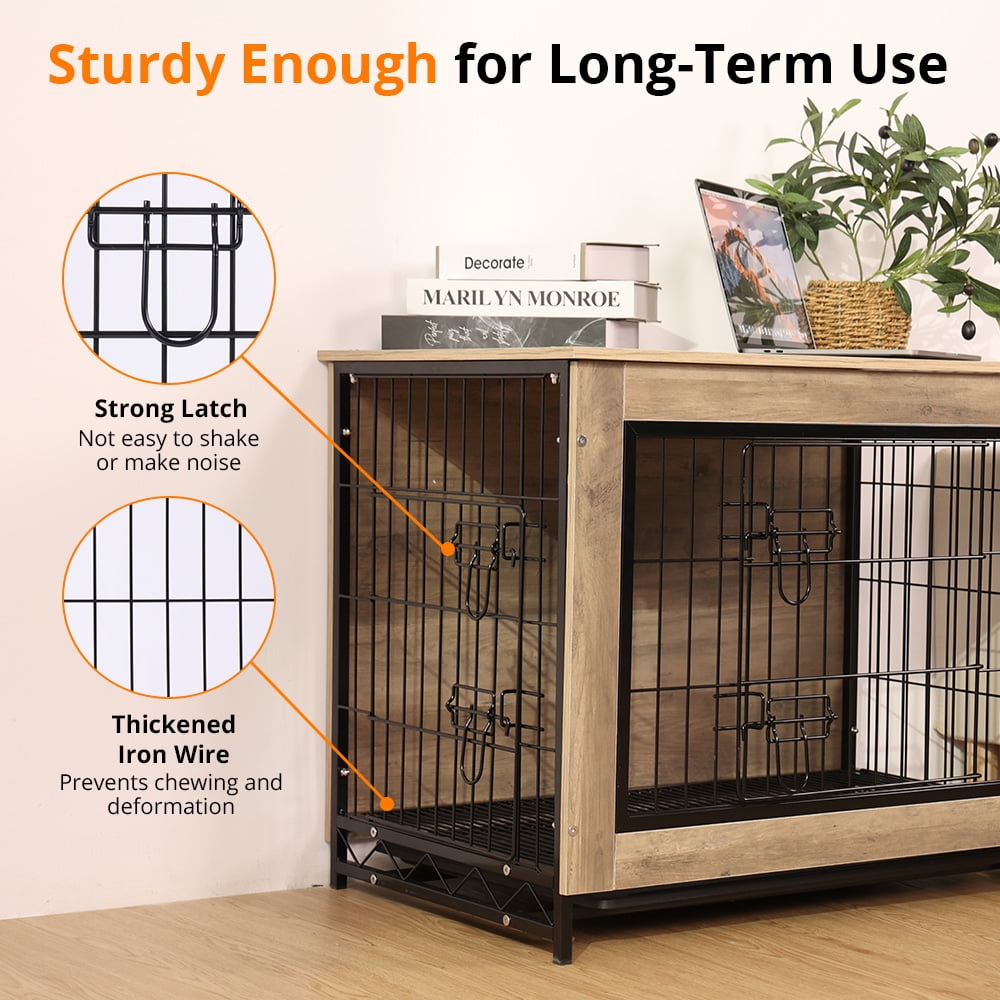DOMIPET Dog Crate Furniture,Double-Doors Kennel Indoor with Divider and Removable Tray,End Table Dog Crate for Decoration