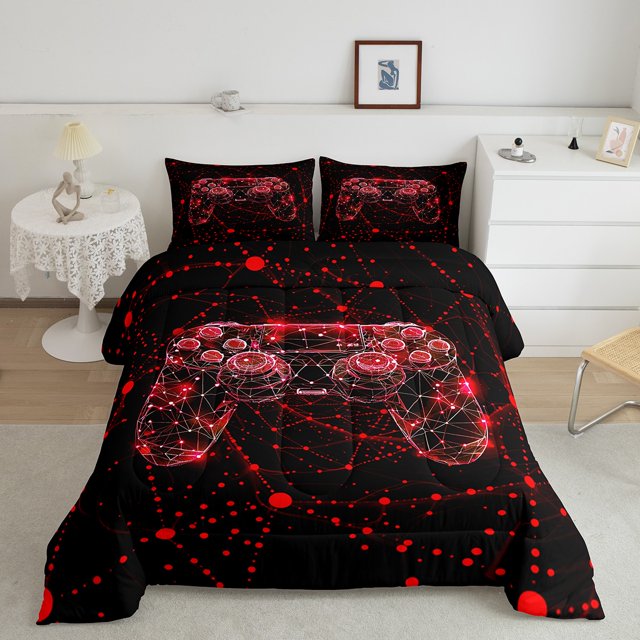 Erosebridal Futuristic Geometry Bedding Full Comforter Set, Modern Gamepad Down Comforter, Teens, Reversible 3-Piece