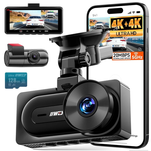 IIWEY 4K+4K Dash Cam Front and Rear, Dual STARVIS Sensor, 5G WiFi-6 (up to 20MB/s) with App, 128G SD Card Included, GPS, Dash Camera for Cars with 24