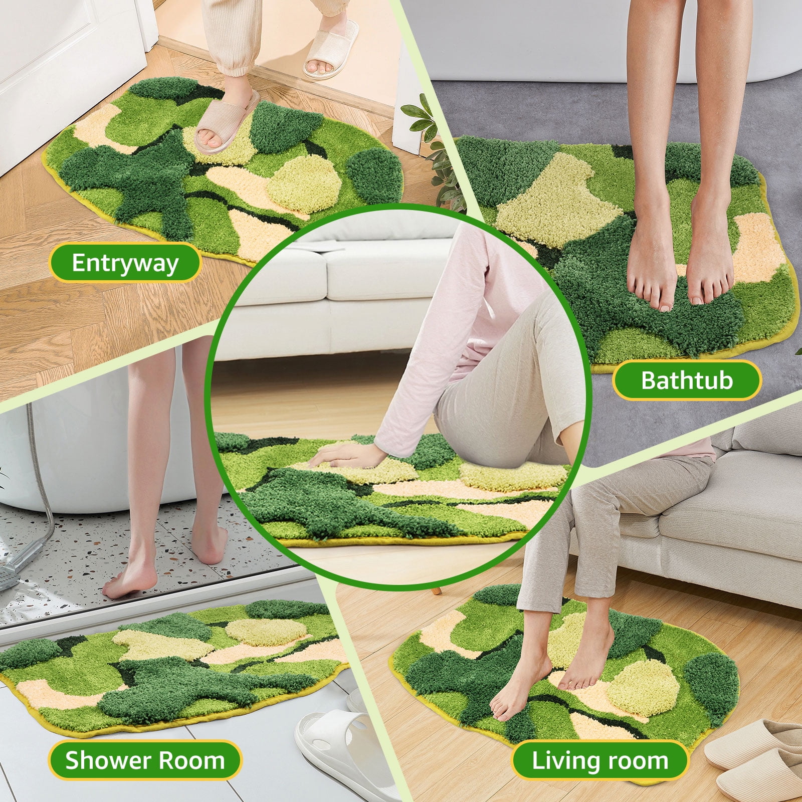 Luxury Live Pole Moss Bath Mat Modern Welcome Bath Mats Unique Green Grass  Bathmat Indoor/outdoor Bathroom Rug Décor Door Carpet 