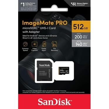 SanDisk 512GB ImageMate Pro microSDXC UHS-1 Memory Card with Adapter- Up to 200MB/s - SDSQXBD-512G-AW6KA