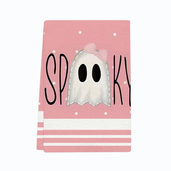 Hand Towel,Light-Pink Ghost Print Bow Accent Soft Absorbent Decorative Fabric for Bathroom Kitchen Home Decor 23.62x15.75 Inch