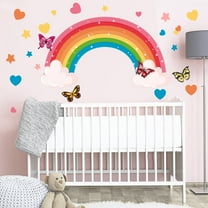 Rainbow Wall Stickers with Butterflies and Hearts 31.4 x 23.6 inches Colorful Decals Decor for Bedroom Living Room