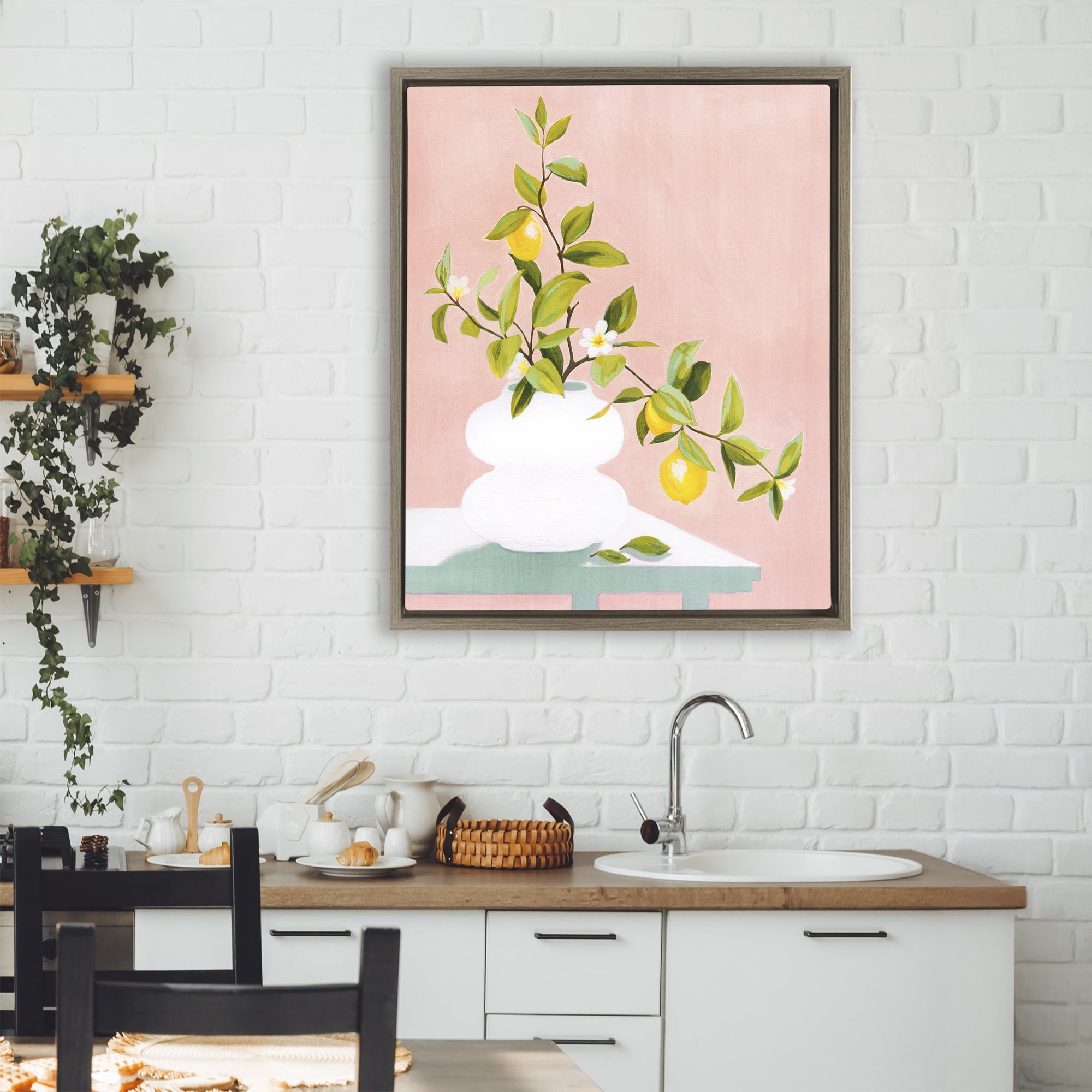 Stupell Industries Afternoon Limoncello Plant Brown Framed Floater Canvas Wall Art, design by Grace Popp